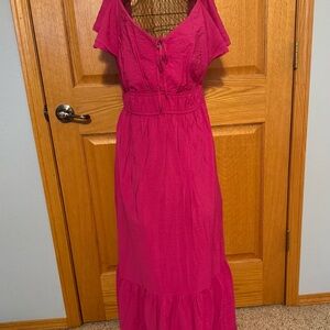 Nine West Pink Ruffled Tiered Maxi Dress